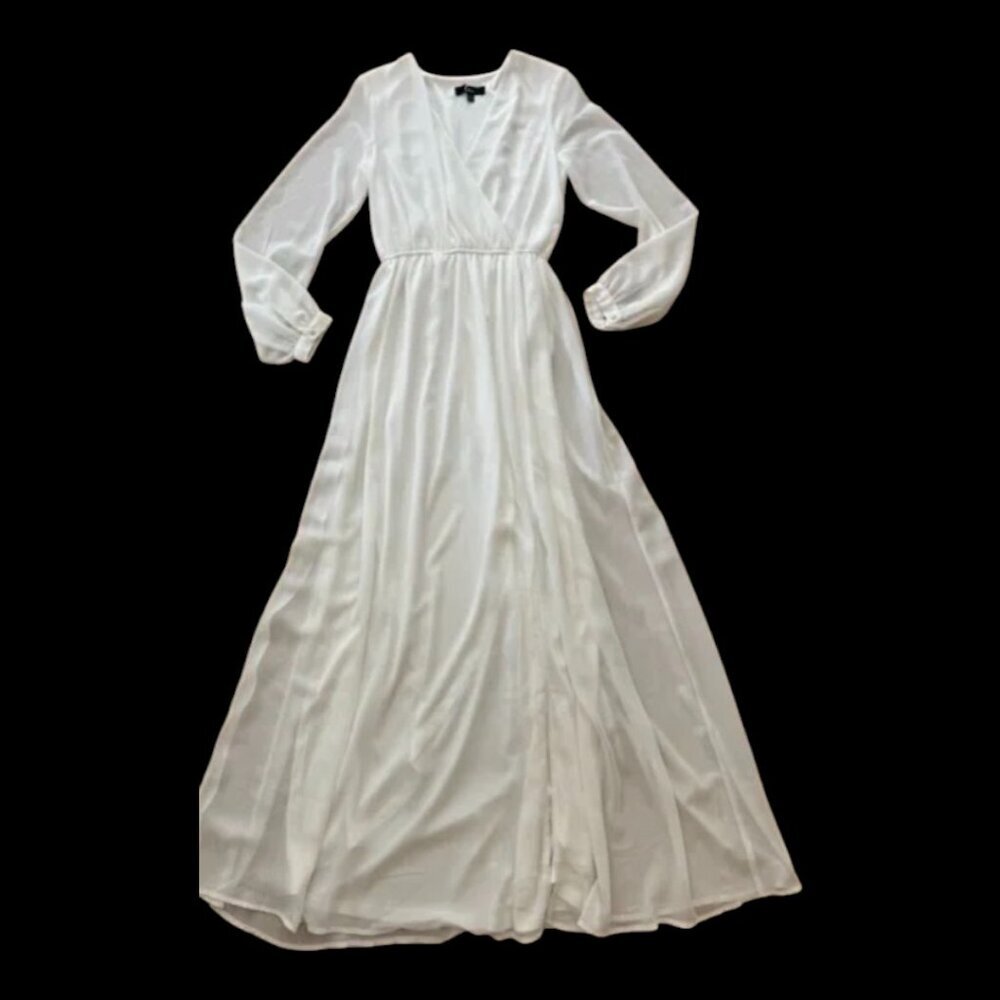 LULUS Water Lilies White Maxi Dress Chiffon High Leg Slit Size M NWT # - Picture 4 of 5